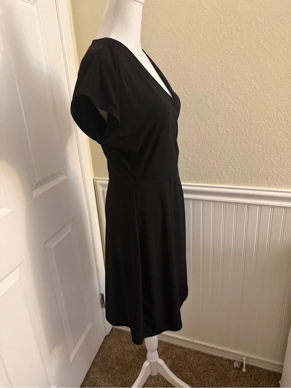 Michael Kors Black Wrap Midi Dress with Ring Detail